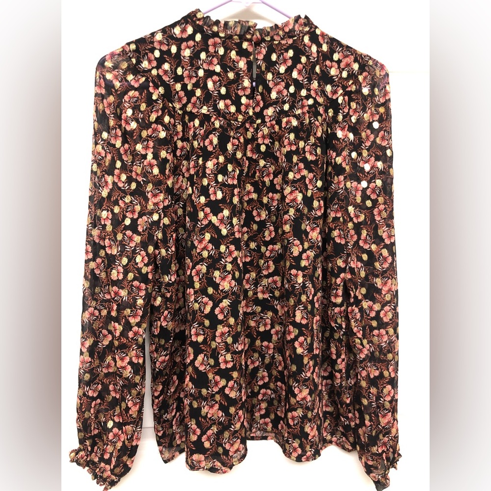 LOFT floral sheer blouse with black lining, size M, NWT
